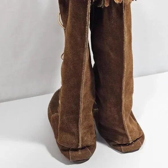 Vintage Knee High Moccasin Boots Women’s Size 6 Soft Brown Suede Leather - Picture 6 of 8